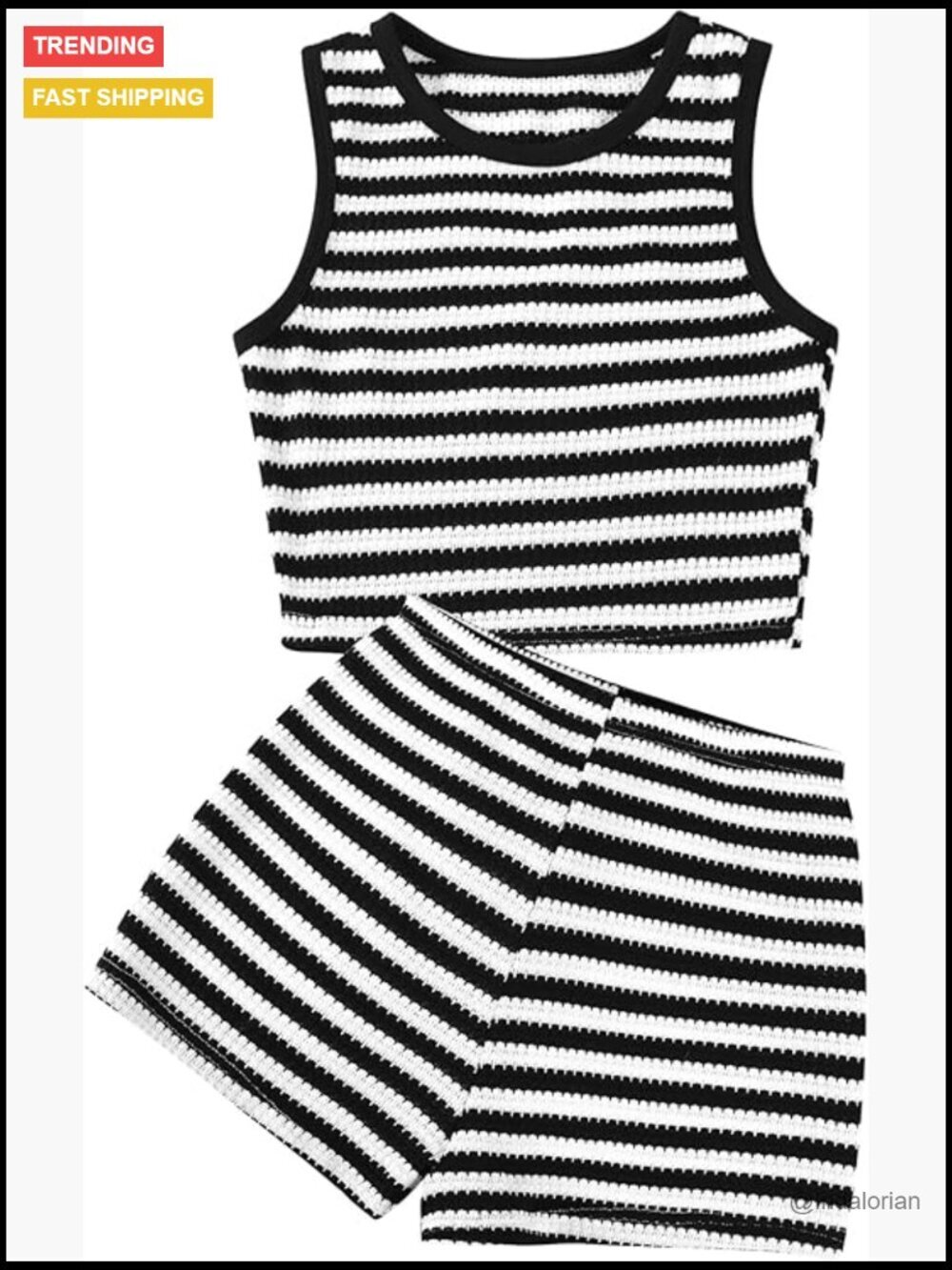 Crochet 2 Piece Short Set - Striped Crop Tank & Shorts